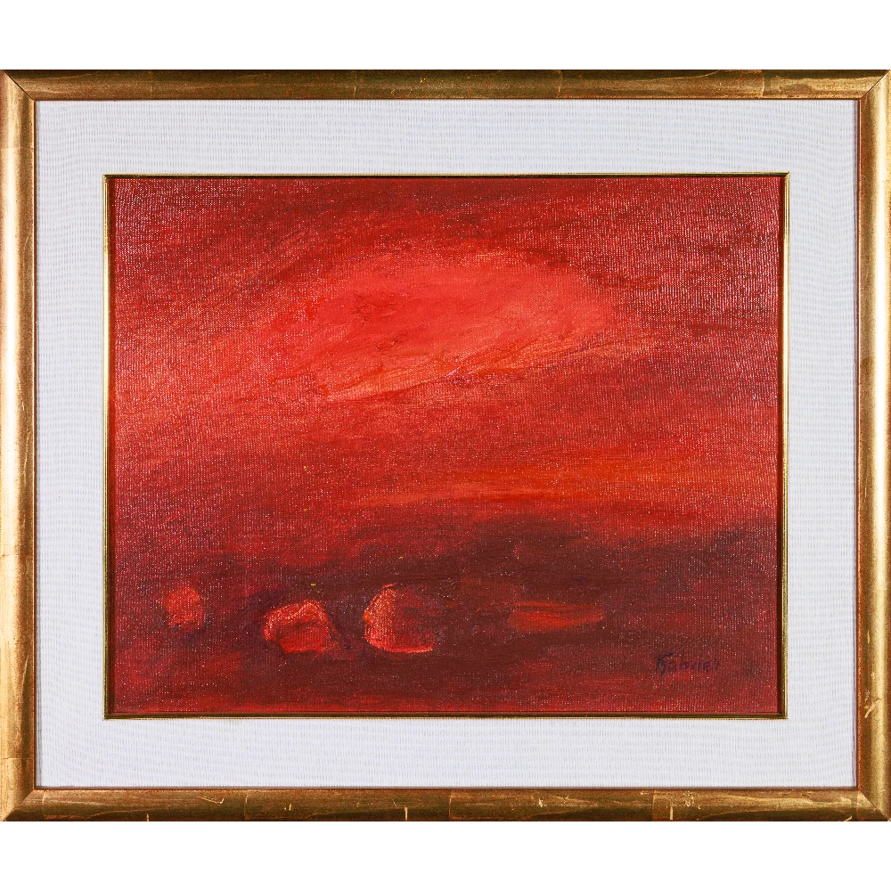 LUIGI GABRIELI - Paesaggio Pugliese - Tramonto - 1977 - Tecnica Olio - premio primavera 1977