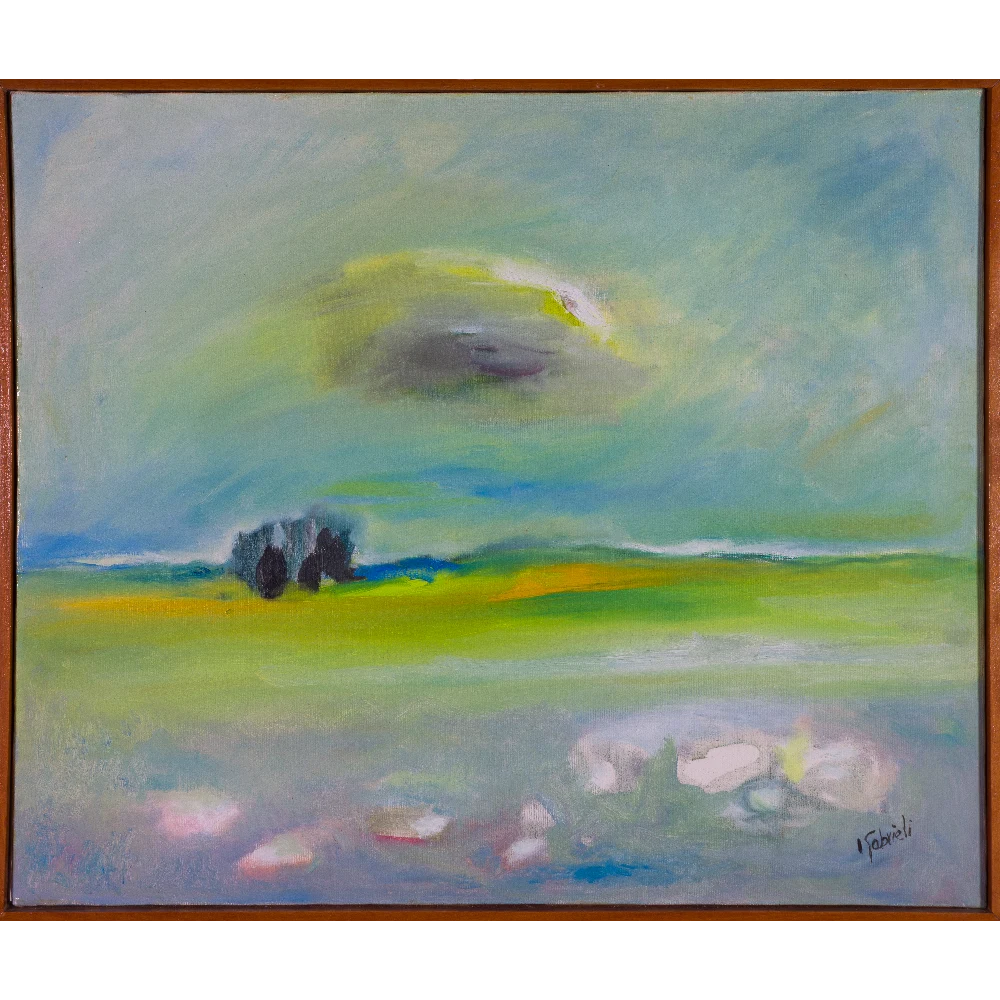 LUIGI GABRIELI - Paesaggio con nuvola - 1980 - Tempera su carta -su giallo- copia
