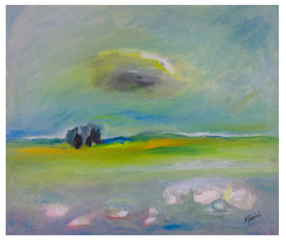 LUIGI GABRIELI - Paesaggio con nuvola - 1980 - Tempera su carta -su giallo home